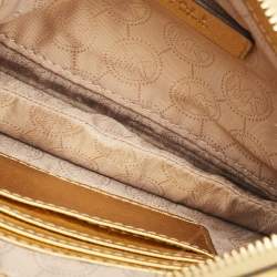 Pre Owned MICHAEL Michael Kors Flat Sloan Gold Croc Embossed Leather Shoulder Bag