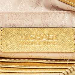 Pre Owned MICHAEL Michael Kors Flat Sloan Gold Croc Embossed Leather Shoulder Bag