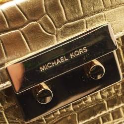 Pre Owned MICHAEL Michael Kors Flat Sloan Gold Croc Embossed Leather Shoulder Bag