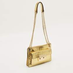 Pre Owned MICHAEL Michael Kors Flat Sloan Gold Croc Embossed Leather Shoulder Bag
