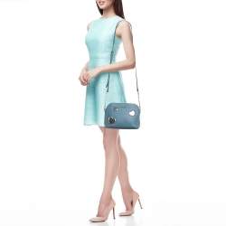 Pre Owned MICHAEL Michael Kors Peek A Boo Dome Blue Leather Crossbody Bag