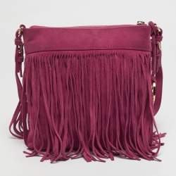 Pre Owned MICHAEL Michael Kors Billy Fuchsia Suede Fringe Crossbody Bag