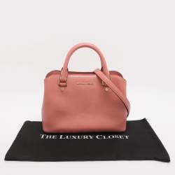 Pre Owned MICHAEL Michael Kors Savannah Small Peach Saffiano Leather Satchel