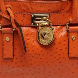 Pre Owned MICHAEL Michael Kors Hamilton Medium Orange Ostrich Embossed Leather Tote
