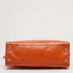 Pre Owned MICHAEL Michael Kors Hamilton Medium Orange Ostrich Embossed Leather Tote