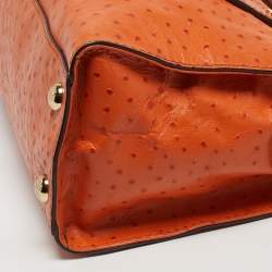Pre Owned MICHAEL Michael Kors Hamilton Medium Orange Ostrich Embossed Leather Tote