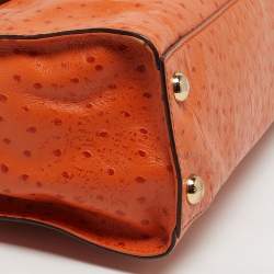 Pre Owned MICHAEL Michael Kors Hamilton Medium Orange Ostrich Embossed Leather Tote