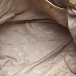 Pre Owned MICHAEL Michael Kors Gansevoort Beige/Gold Signature Canvas and Leather Tote