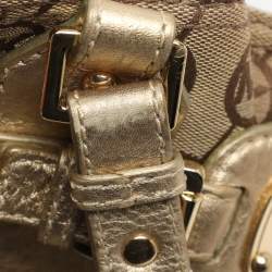 Pre Owned MICHAEL Michael Kors Gansevoort Beige/Gold Signature Canvas and Leather Tote