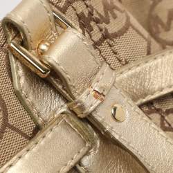 Pre Owned MICHAEL Michael Kors Gansevoort Beige/Gold Signature Canvas and Leather Tote