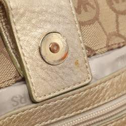 Pre Owned MICHAEL Michael Kors Gansevoort Beige/Gold Signature Canvas and Leather Tote