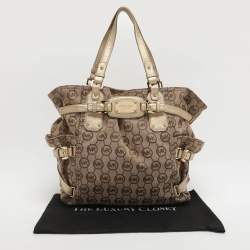 Pre Owned MICHAEL Michael Kors Gansevoort Beige/Gold Signature Canvas and Leather Tote