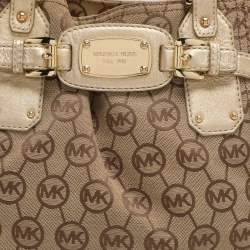 Pre Owned MICHAEL Michael Kors Gansevoort Beige/Gold Signature Canvas and Leather Tote