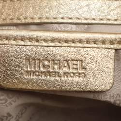 Pre Owned MICHAEL Michael Kors Gansevoort Beige/Gold Signature Canvas and Leather Tote