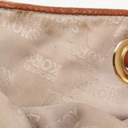 مملوكة مسبقًا حقيبة يد مايكل مايكل كورس شراشيب حلقة جلد وكانفاس شهيرة بنية/ بيج