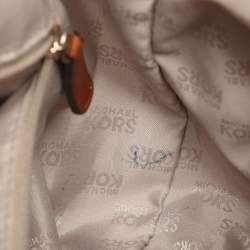 مملوكة مسبقًا حقيبة يد مايكل مايكل كورس شراشيب حلقة جلد وكانفاس شهيرة بنية/ بيج