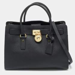 Pre Owned MICHAEL Michael Kors East West Hamilton Large Black Leather Tote