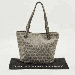 Pre Owned MICHAEL Michael Kors Jet Set Grey Signature Canvas and Leather Tote