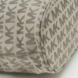 Pre Owned MICHAEL Michael Kors Jet Set Grey Signature Canvas and Leather Tote