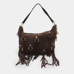 Pre Owned MICHAEL Michael Kors Pressley Brown Suede Shoulder Bag