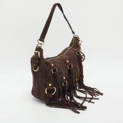 Pre Owned MICHAEL Michael Kors Pressley Brown Suede Shoulder Bag