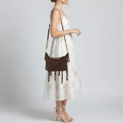 Pre Owned MICHAEL Michael Kors Pressley Brown Suede Shoulder Bag