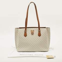 Pre Owned حقيبة يد مايكل مايكل كورس روبي قماش مغطى بطبعة الشعار أبيض/بني وجلدي