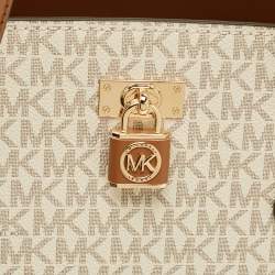 Pre Owned حقيبة يد مايكل مايكل كورس روبي قماش مغطى بطبعة الشعار أبيض/بني وجلدي