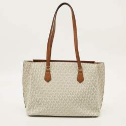 Pre Owned حقيبة يد مايكل مايكل كورس روبي قماش مغطى بطبعة الشعار أبيض/بني وجلدي