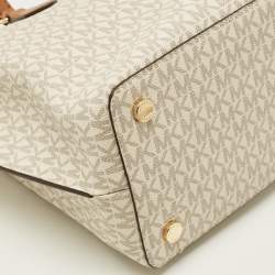 Pre Owned حقيبة يد مايكل مايكل كورس روبي قماش مغطى بطبعة الشعار أبيض/بني وجلدي