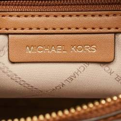 Pre Owned حقيبة يد مايكل مايكل كورس روبي قماش مغطى بطبعة الشعار أبيض/بني وجلدي