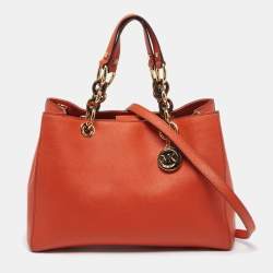 Pre Owned MICHAEL Michael Kors Cynthia Medium Orange Leather Satchel