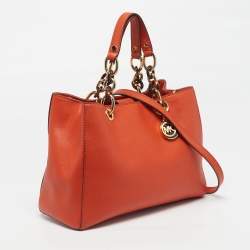 Pre Owned MICHAEL Michael Kors Cynthia Medium Orange Leather Satchel