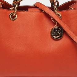 Pre Owned MICHAEL Michael Kors Cynthia Medium Orange Leather Satchel