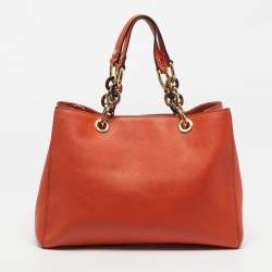 Pre Owned MICHAEL Michael Kors Cynthia Medium Orange Leather Satchel