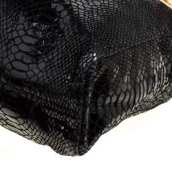 Pre Owned Michael Michael Kors Black Python Embossed Leather Tote