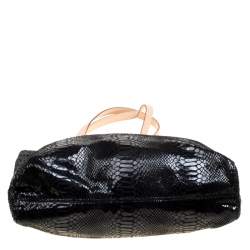 Pre Owned Michael Michael Kors Black Python Embossed Leather Tote