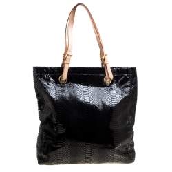 Pre Owned Michael Michael Kors Black Python Embossed Leather Tote