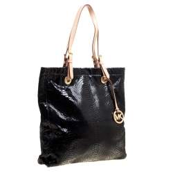 Pre Owned Michael Michael Kors Black Python Embossed Leather Tote