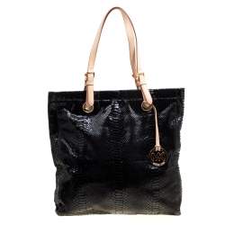 Pre Owned Michael Michael Kors Black Python Embossed Leather Tote