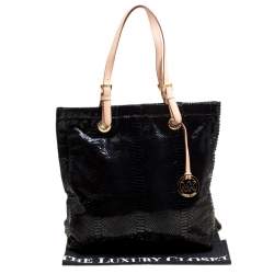 Pre Owned Michael Michael Kors Black Python Embossed Leather Tote
