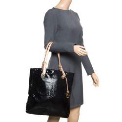 Pre Owned Michael Michael Kors Black Python Embossed Leather Tote