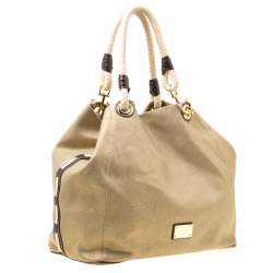 Pre Owned Michael Michael Kors Metallic Gold Canvas Large Marina Tote 