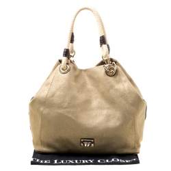 Pre Owned Michael Michael Kors Metallic Gold Canvas Large Marina Tote 