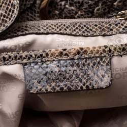 Pre Owned Michael Michael Kors Beige/Black Monochrome Python-Embossed Leather Tassel Hobo