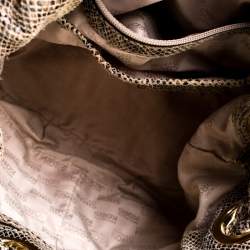 Pre Owned Michael Michael Kors Beige/Black Monochrome Python-Embossed Leather Tassel Hobo