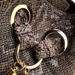 Pre Owned Michael Michael Kors Beige/Black Monochrome Python-Embossed Leather Tassel Hobo