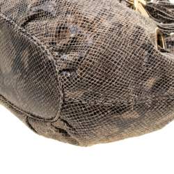 Pre Owned Michael Michael Kors Beige/Black Monochrome Python-Embossed Leather Tassel Hobo
