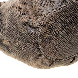 Pre Owned Michael Michael Kors Beige/Black Monochrome Python-Embossed Leather Tassel Hobo