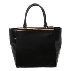 MICHAEL Michael Kors Black Calf Hair and Croc Embossed Leather Large Lana Tote